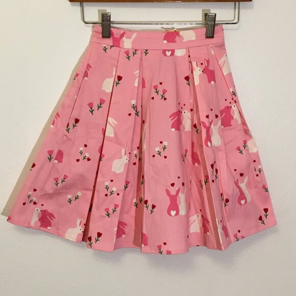 NWT Modcloth Collectif  Pink Mini Skirt Bunnies Skater Skirt (9) - Picture 6 of 13